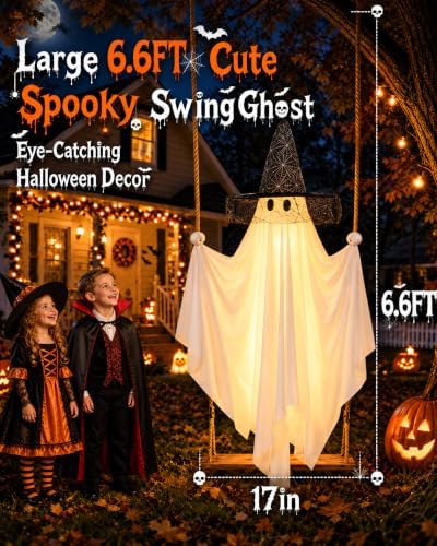 halloween swinging ghost outdoor decor: 6.6ft spooky hanging shown in use
