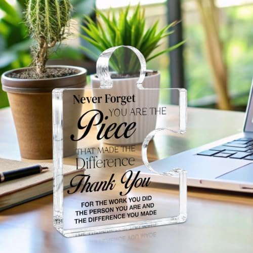 Thank You Appreciation Gifts for Coworkers, Retirement Goodbye Gift for Coworkers Colleagues Employees, Never Forget You Are the Piece That Made the Difference Acrylic Puzzle Piece Plaque Office Decor
