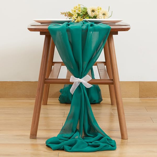 Wedding Arch Draping Fabric,2 Panels 18FT Emerald Green Sheer Chiffon Curtain Drapes 6 Yards for Wedding Ceremony Birthday Party Decoration