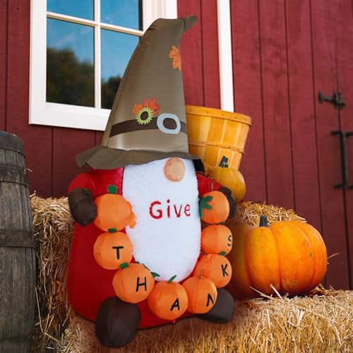 juegoal thanksgiving inflatable gnome, 4 ft lighted cute showing dimensions