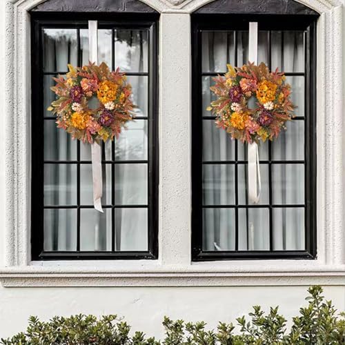 wanna-cul 24 inch fall harvest front door wreath, front angle view