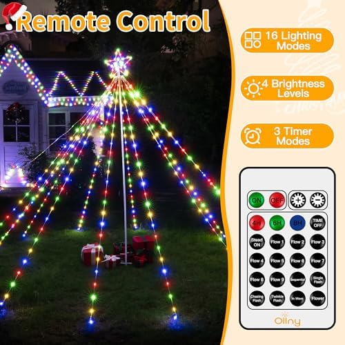 ollny christmas lights tree 340led with topper star, side view