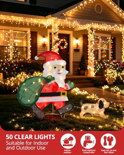 lighted christmas santa claus with puppy, 26 inch shown in use