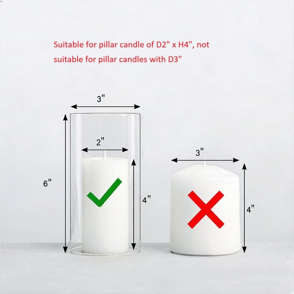 CYS Excel Glass Hurricane Candle Holder – 3" Diameter x 6" Height | Open-Ended Bottomless Cylinder Sleeve, Clear Glass Chimney Tube Cover, 1 Piece