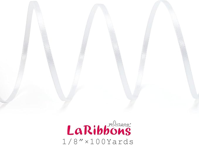 LaRibbons White Satin Ribbon 1/8 Inch 100 Yards Thin Luxury Double Faced Silk Ribbon for Flower Bouquet Crafts Gift Wrapping Wedding Christmas Decoration