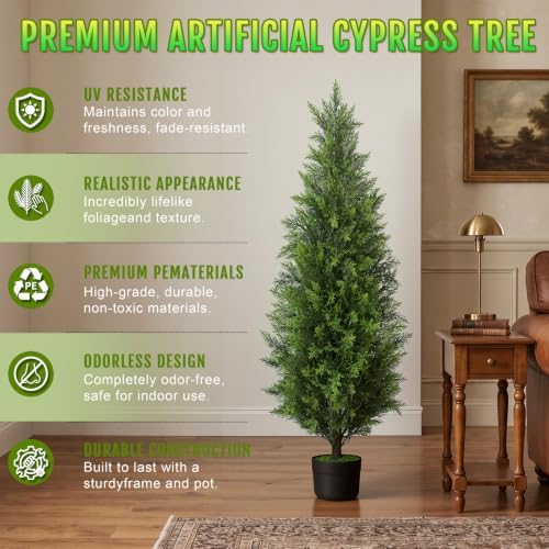 chillchard 2pack 4ft artificial cedar tree, uv resistant, side view