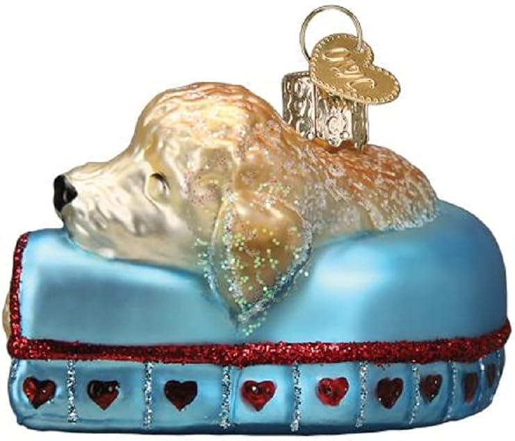 Old World Christmas Sleepy Doodle Dog Glass Blown Ornament for Christmas Tree, Handcrafted Holiday Decoration, Dog Collection