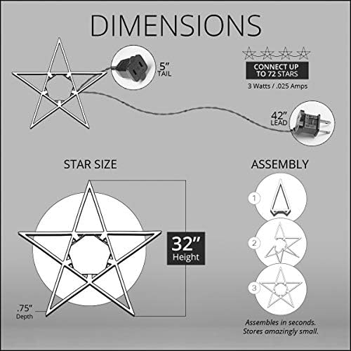 32" lighted christmas star outdoor star light, warm, side view
