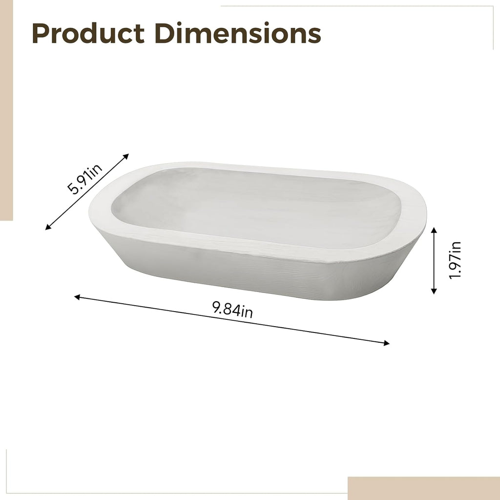 Wooden Dough Bowl for Candle Making, Oval Shaped Decorative Bowl with Smooth White Coating, Vintage Rustic Style, for Home Decor and Craft Projects