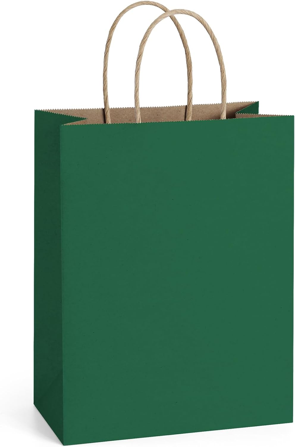 BagDream Forest Green Gift Bags with Handles 8x4.25x10.5 Inch 25Pcs Medium Kraft Paper Bags for Christmas, Thanksgiving, Craft, Party Favors, Retail, Grocery, Recyclable Paper Sacks