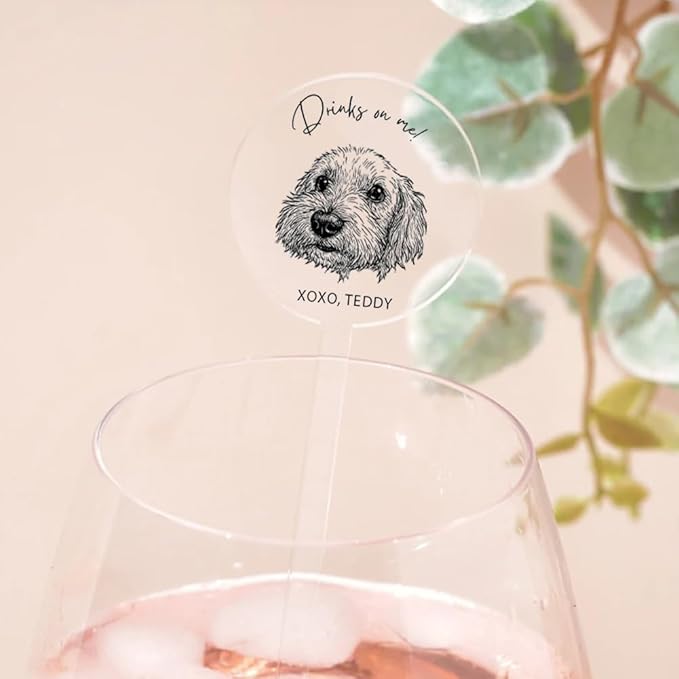 Coolslove Personalized Wedding Dog Stir Sticks, Custom Illustrated Pet Acrylic Cocktail Stirrers, Acrylic Cocktail Stirrers, Wedding Drink Sticks, Wedding Favors Decors Essentials Style 1