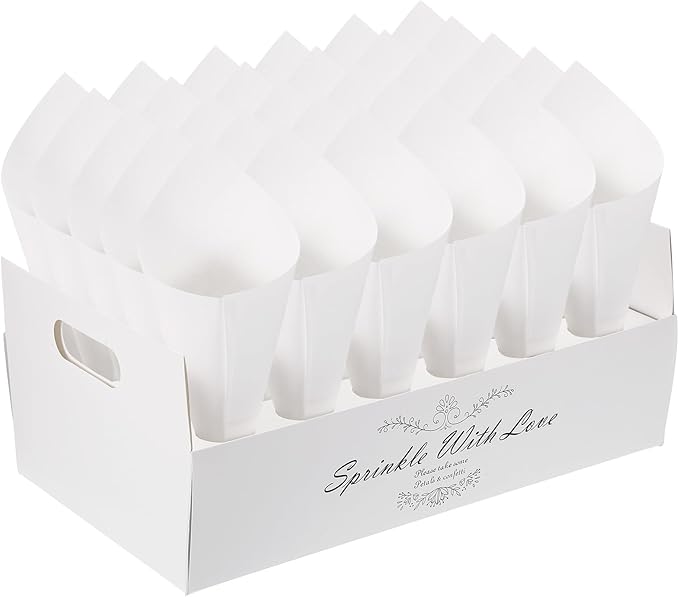 PATIKIL Wedding Confetti Cones Holder Box, 30 Holes Confetti Stand Tray Box Petals Flower Holder for Party Engagement Holiday Birthday DIY Decoration, White