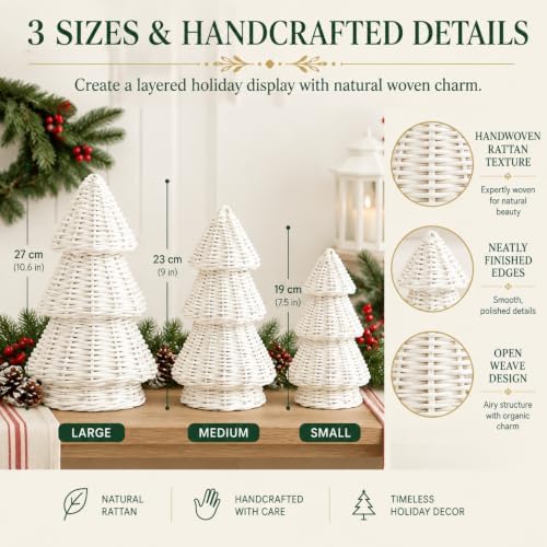 miniinflat 3 pcs woven rattan christmas tree decor, close-up detail