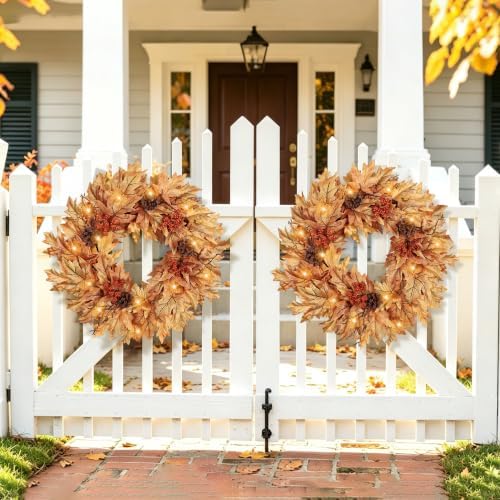 24in pre-lit fall wreaths for front door with, view 9