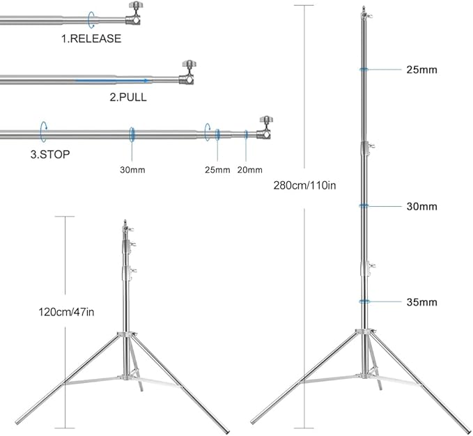 Stainless Steel Backdrop Stand 9.5ftx10ft Photo Stand for Backdrop Video Adjustable Background Support Stands for Portrait & Studio Photography, Photoshoot, Parties, Baby Shower, Birthday, Wedding