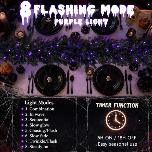 pre-lit halloween garland 9ft decorations black real touch, side view