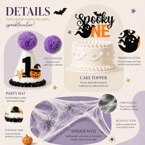 halloween 1st birthday party decorations,spooky one birthday supplies, front angle view