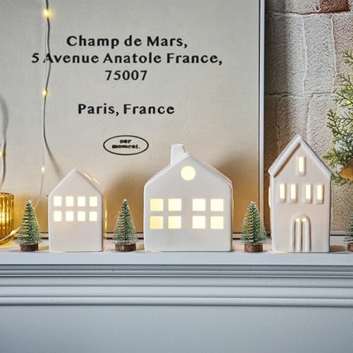 ceramic christmas village houses, white christmas houses with showing dimensions