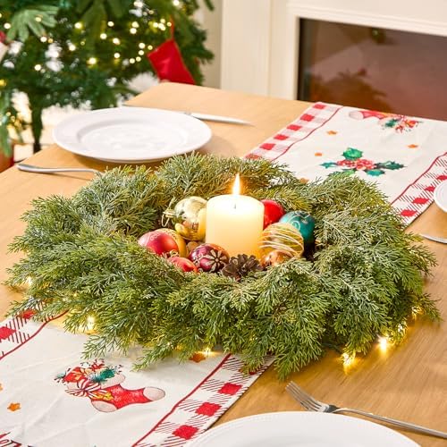 22 inch real touch cedar wreath, artificial greenery showing dimensions