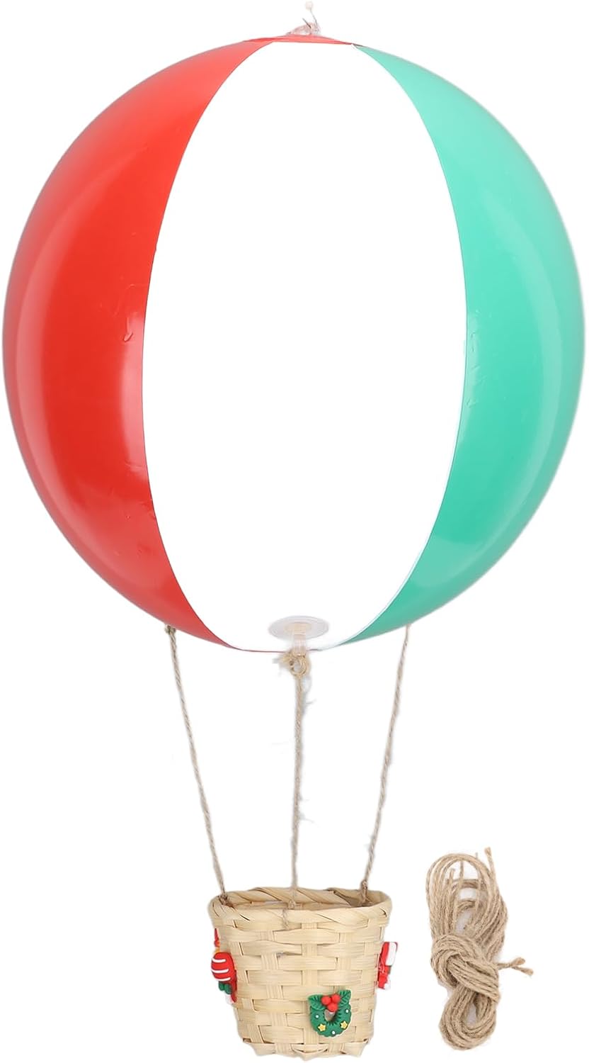 Christmas Hot Air Balloon Basket | PVC Storage Bin, For Dolls Candies, Lightweight, With Hemp Rope