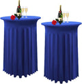 Albassa 2 Pack Cocktail Table Covers 32"x 43" Spandex Stretch Round Cocktail Tablecloths with Wavy Drapes Fitted High Top Bar Table Skirt for Wedding Party Banquet (Royal Blue, 2 PCS)