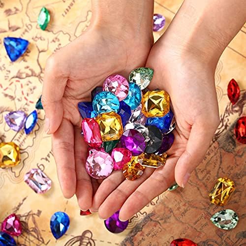 100 Pieces Toy Gems Pirate Treasure Jewels Fake Acrylic Gems Multicolor Bling Diamonds Plastic Gemstones with a Drawstring Bag for Party Table Decorations Sensory Bin Filler Pirate Party Favors