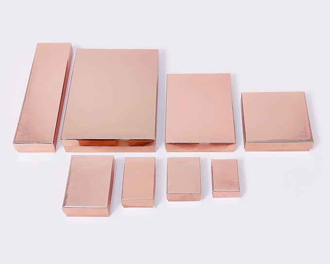 TheDisplayGuys - 25-Pack #53 Kraft Paper Cardboard Gift Boxes/Jewelry Cases w. Cotton Padding & Lid - Rose Gold - (5.4" x 3.9" x 1.0")