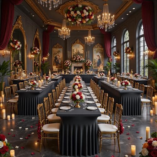 8ft Black Spandex Tablecloth for Rectangle Tables, 2 Pack for Wedding Party