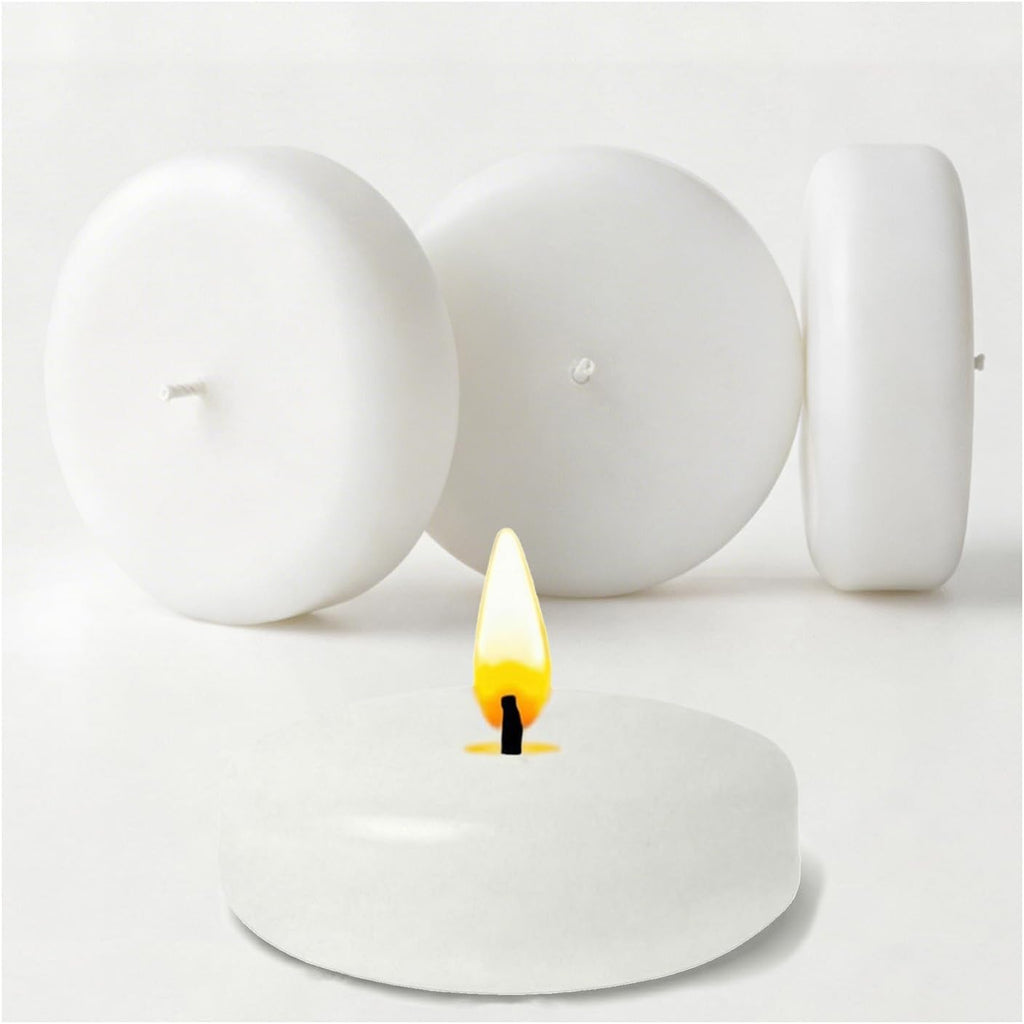 12 Pack White Floating Candles - 3 Inch Unscented Round Candles, 7-9 Hrs Long Burning for Cylinder Vases, Wedding Centerpieces, Parties & Bath Décor