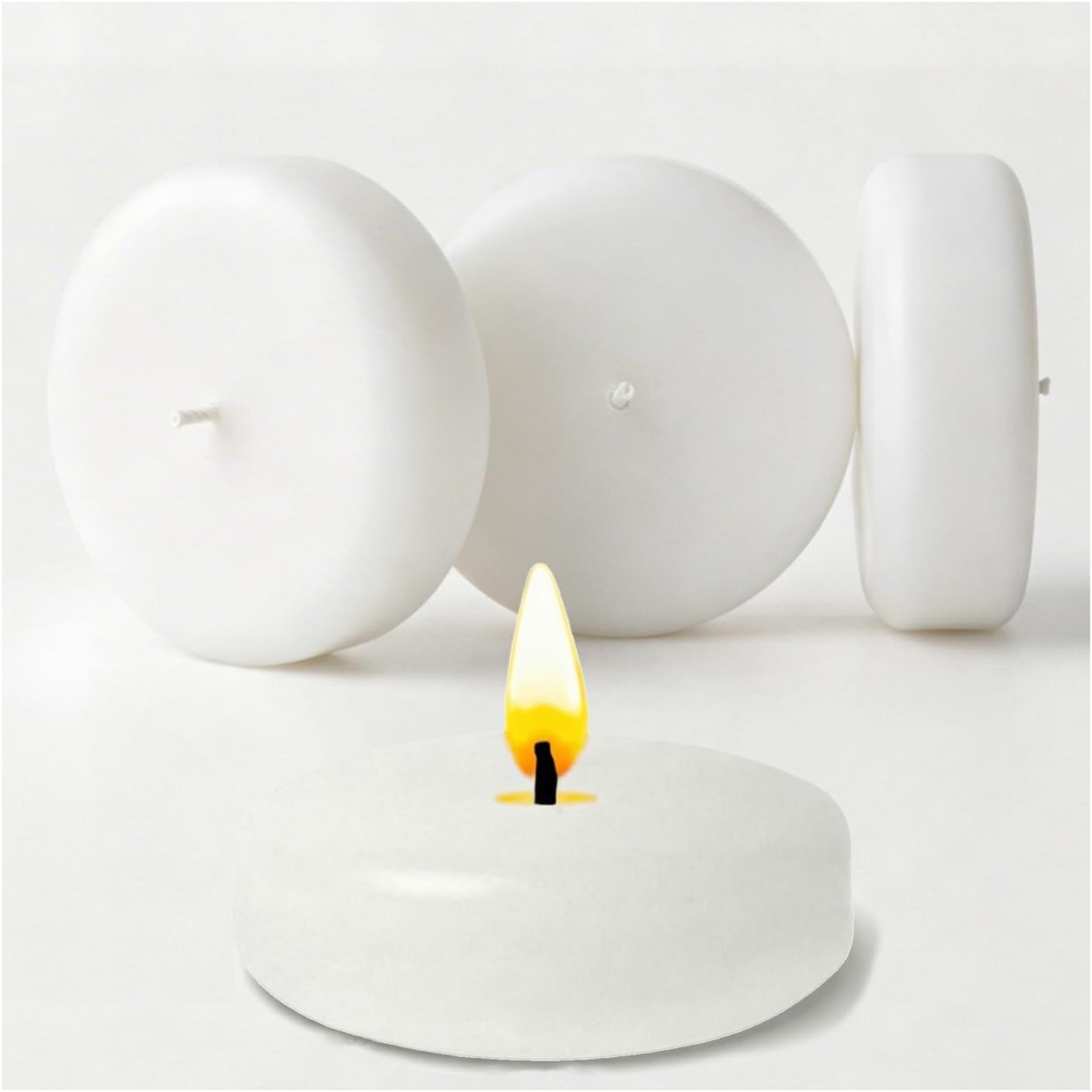 12 Pack White Floating Candles - 3 Inch Unscented Round Candles, 7-9 Hrs Long Burning for Cylinder Vases, Wedding Centerpieces, Parties & Bath Décor