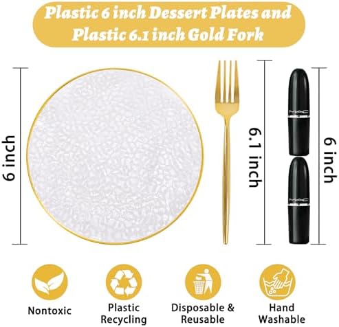 rubtlamp 200 pcs clear gold dessert plates with shown in use