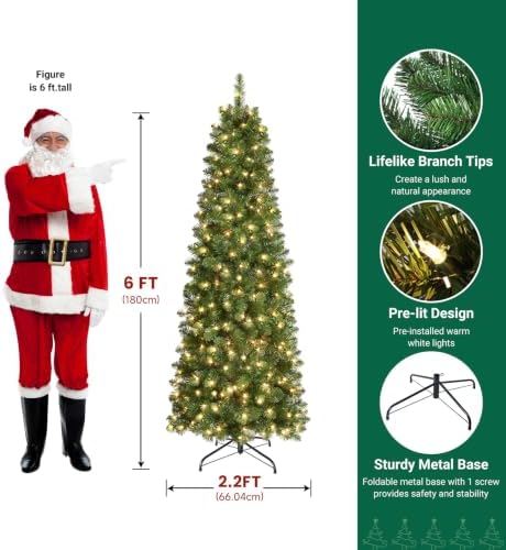 shareconn prelit artificial pencil christmas tree 6ft & shown in use