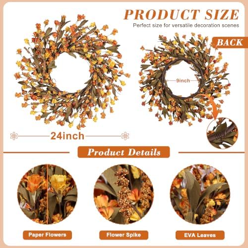 24 inch fall wreaths for front door, fall shown in use