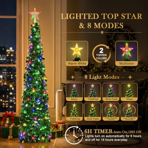 5ft pop up christmas tree with lighted top shown in use