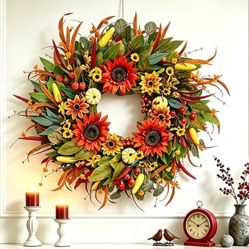 fall wreaths for front door 24" sunflower fall, package contents