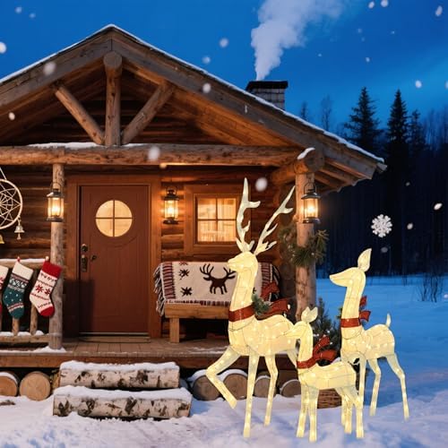 outdoor lighted deer family decor 3-piece set, view 9