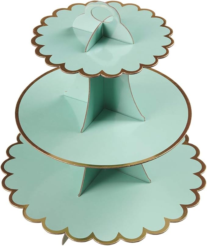 3-Tier Cupcake Stand, Lace Trim Cake Stand holder, Tiered DIY Cupcake Stand Tower for Dessert Table Displays, Birthday Theme Party Favors Decoration, Floral Tea Party, 12"W x 12.8"H, Mint Green