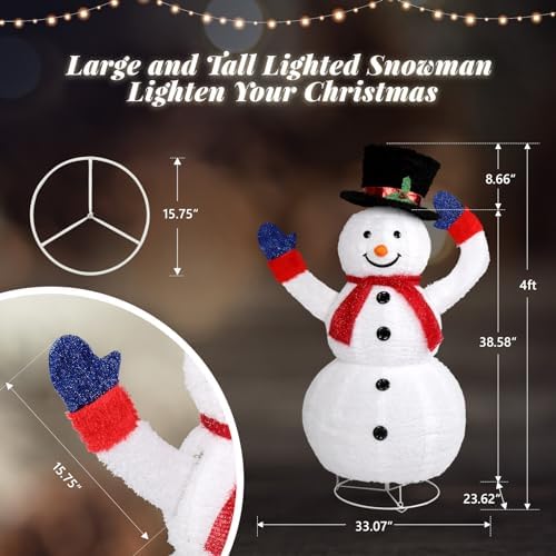 vingli 4ft auto-waving outdoor snowman christmas decorations, lighted, side view