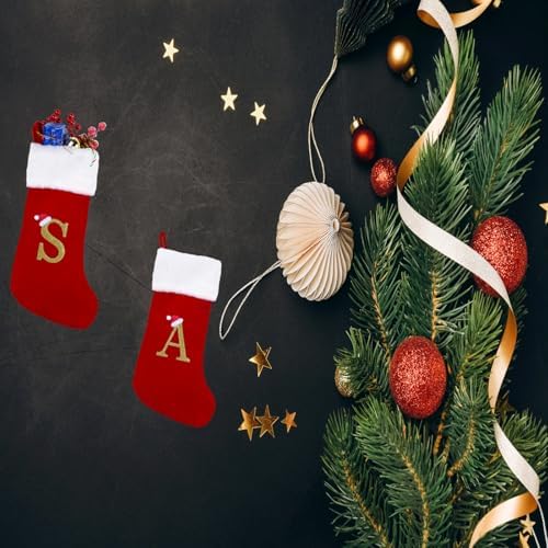 20 Inches Monogram Christmas Stockings with Letters Large Super Soft Christmas Stockings, Red Velvet with White Plush Cuff Embroidered Xmas Stocking for Christmas Family Decor Letter A
