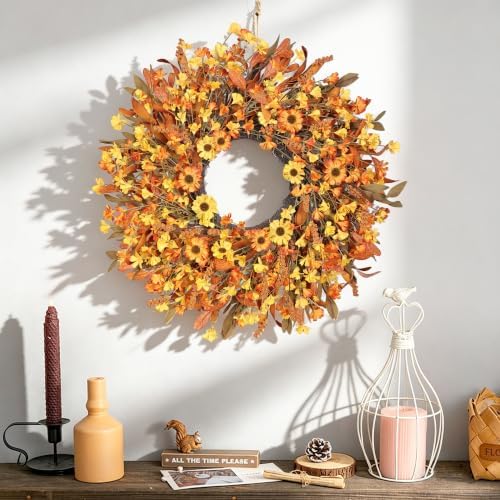 ghrdopy 24 inch fall wreath front door, artificial, front angle view