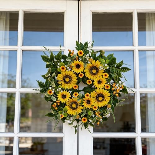 sunflower wreath for front door, 24 inch spring, package contents