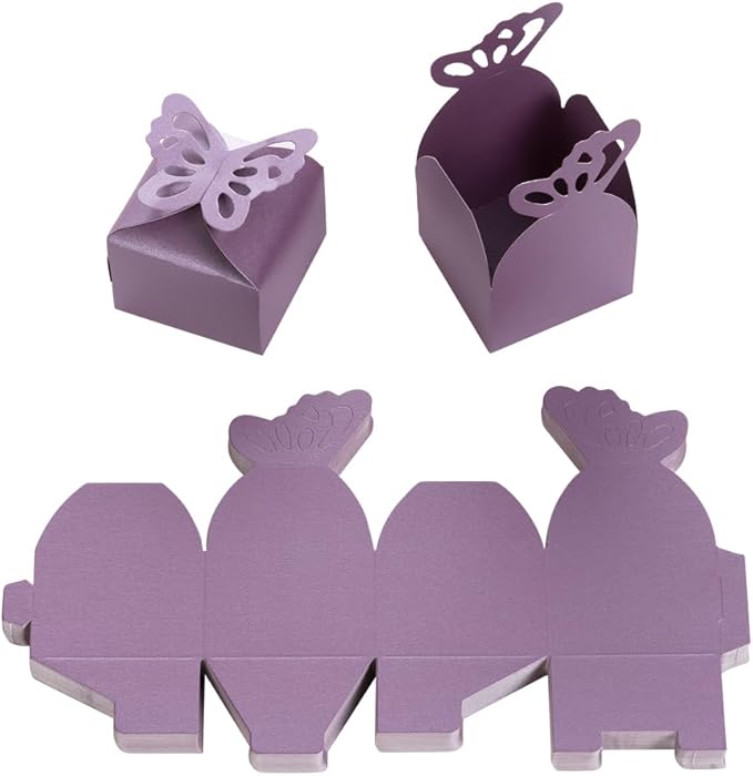 AWELL Purple Gift Candy Box Bulk 2.5x2x2.5 inches with Butterfly Bow Party Favor Box for Mother's Day, Purple,Pack of 50