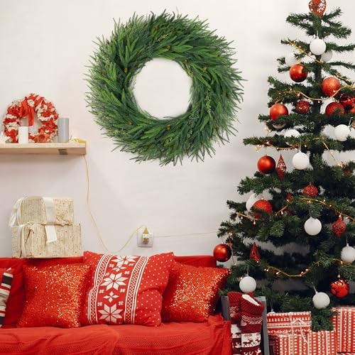 30" norfolk pine wreaths for front door,christmas cedar, close-up detail