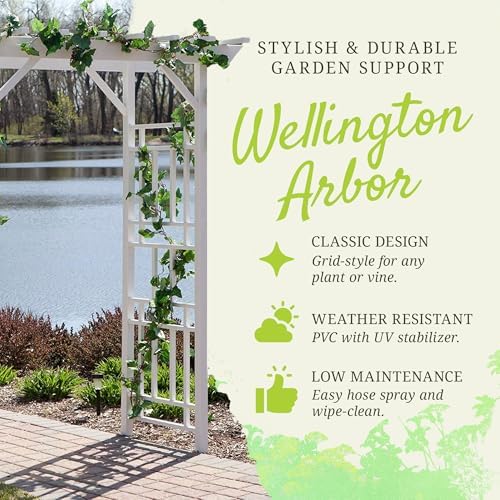 dura-trel wellington arbor, vinyl garden archway for outdoors, close-up detail