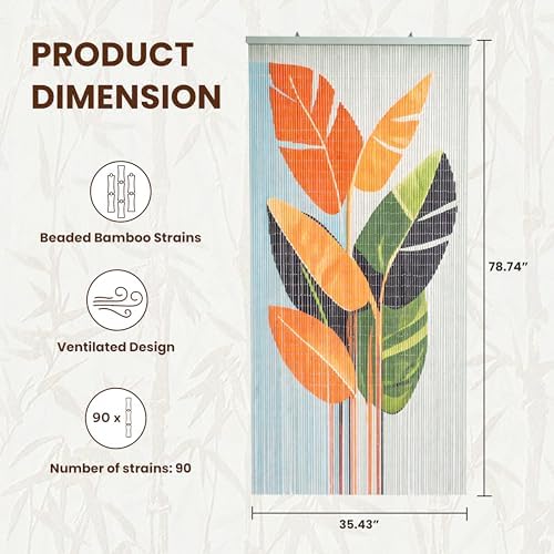 vietbud tropical leaves beaded doorway curtain 35.4" x shown in use