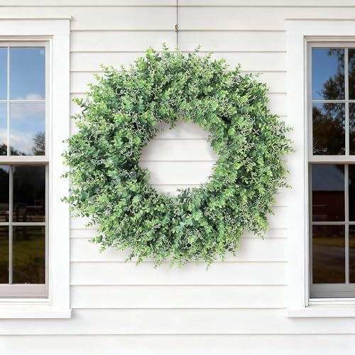 32'' artificial eucalyptus wreath with seeds for front on a desk or shelf