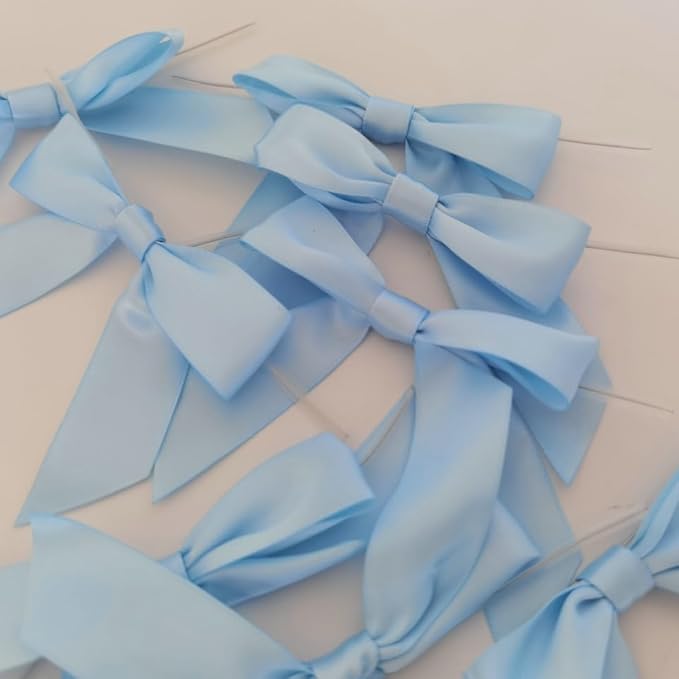 50pcs 3-1/2" Sky Blue Satin Ribbon Bows with Twist Ties Mini Ribbon Bows for Baby Shower Decoration Gift Packing&Wrapping Accessoried(Lt.Blue)