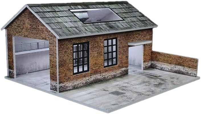 1/64 diorama old factory garage model, led lighting, front angle view