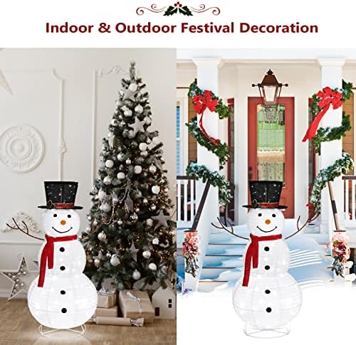 vingli 4ft lighted christmas snowman outdoor decorations, prelit, front angle view