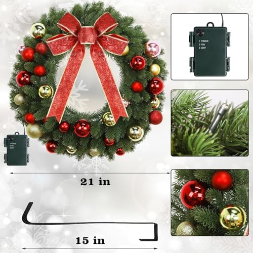 juegoal 21 inch pre-lit christmas wreath with metal shown in use